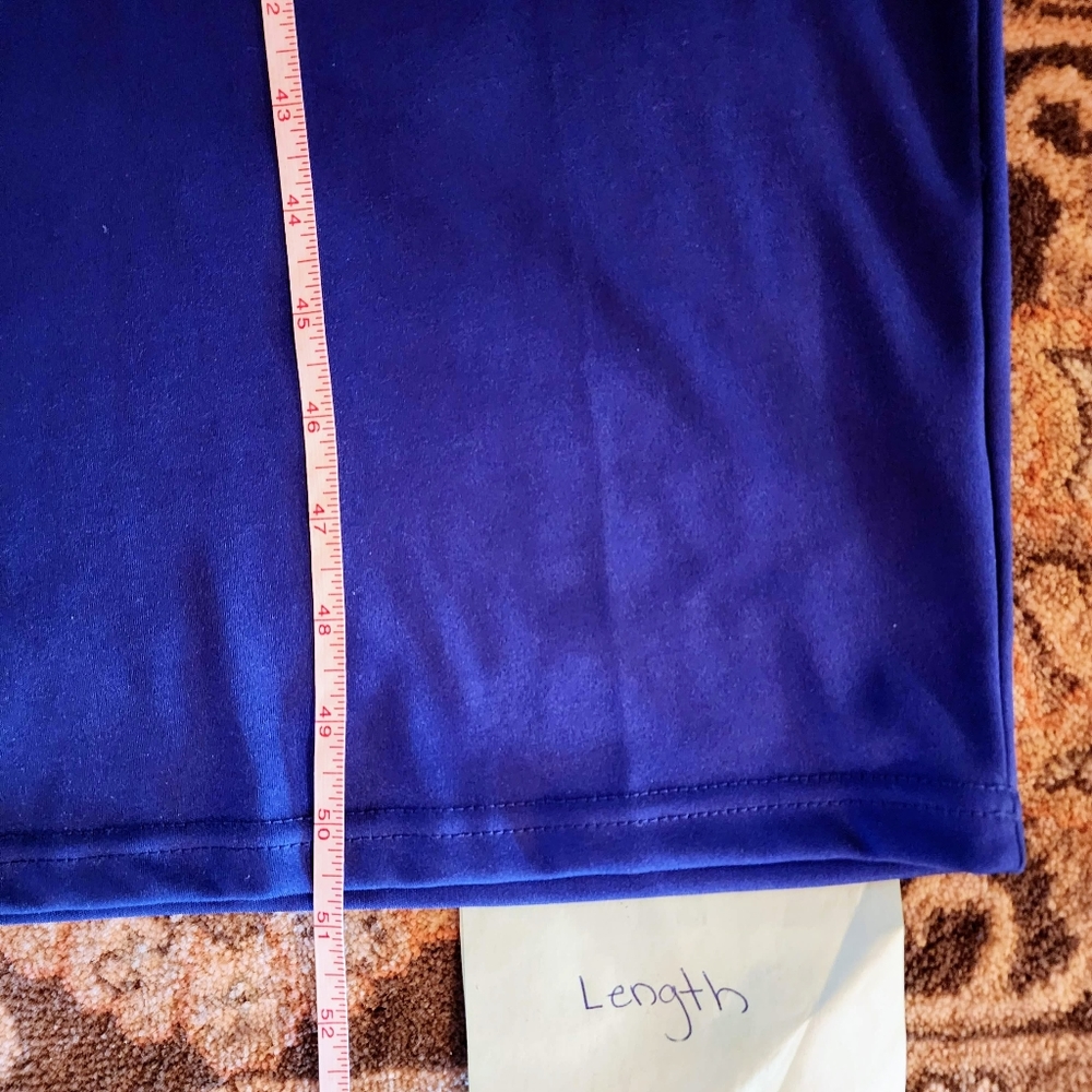 Royal Blue Red & White Ribbed Striped Mock Neck Maxi Column Knit Dress - Picture 12 of 16